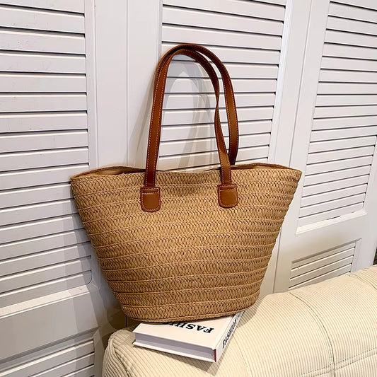 Women'S Large Capacity Shoulder Bag Summer Straw Woven Basket Handbag Fashion Female Luxury Designer Beach Bag Bali Shopper Tote