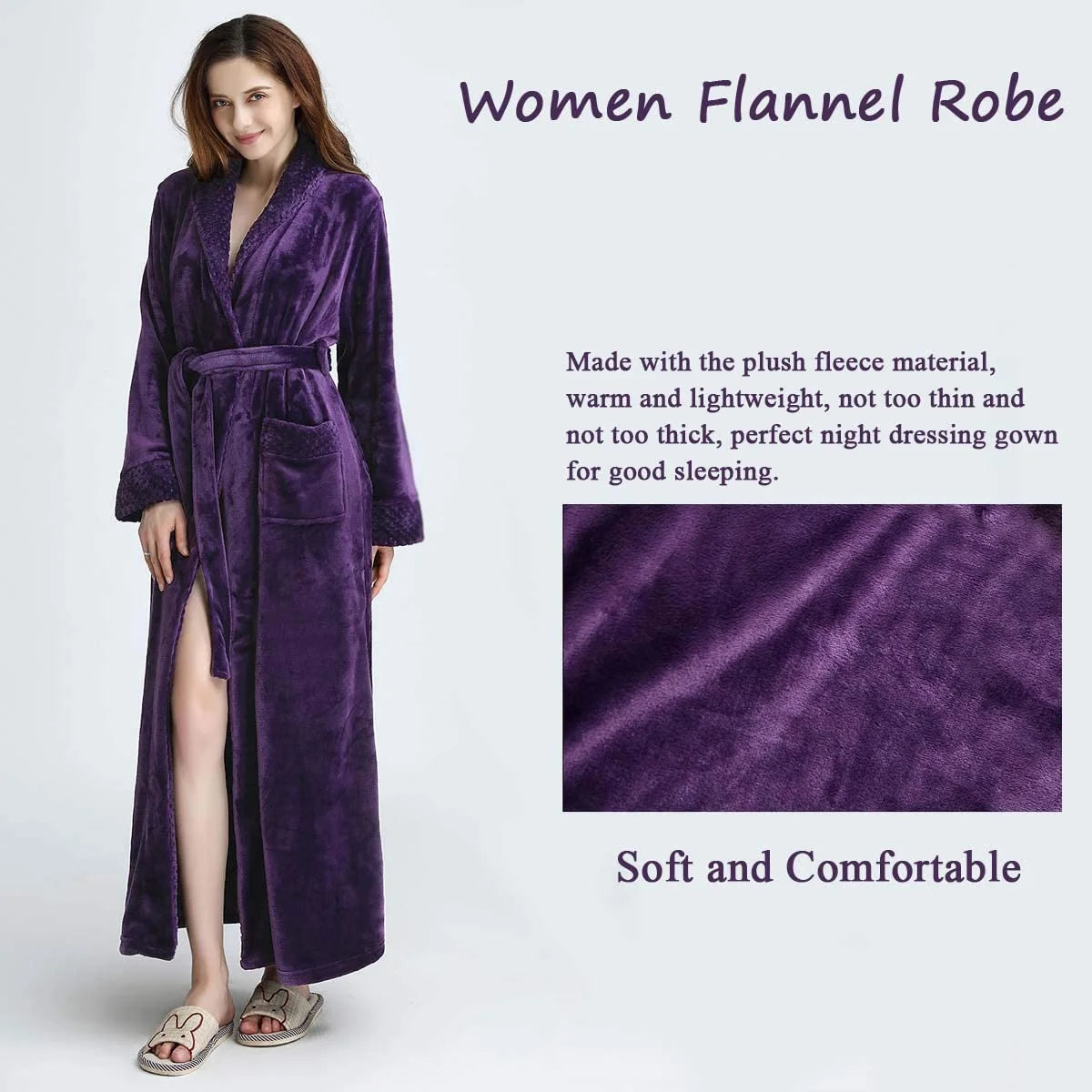 Plush Robes for Women Soft Warm Fleece Bathrobe Ladies Long Comfy Spa Bath Robe Housecoat