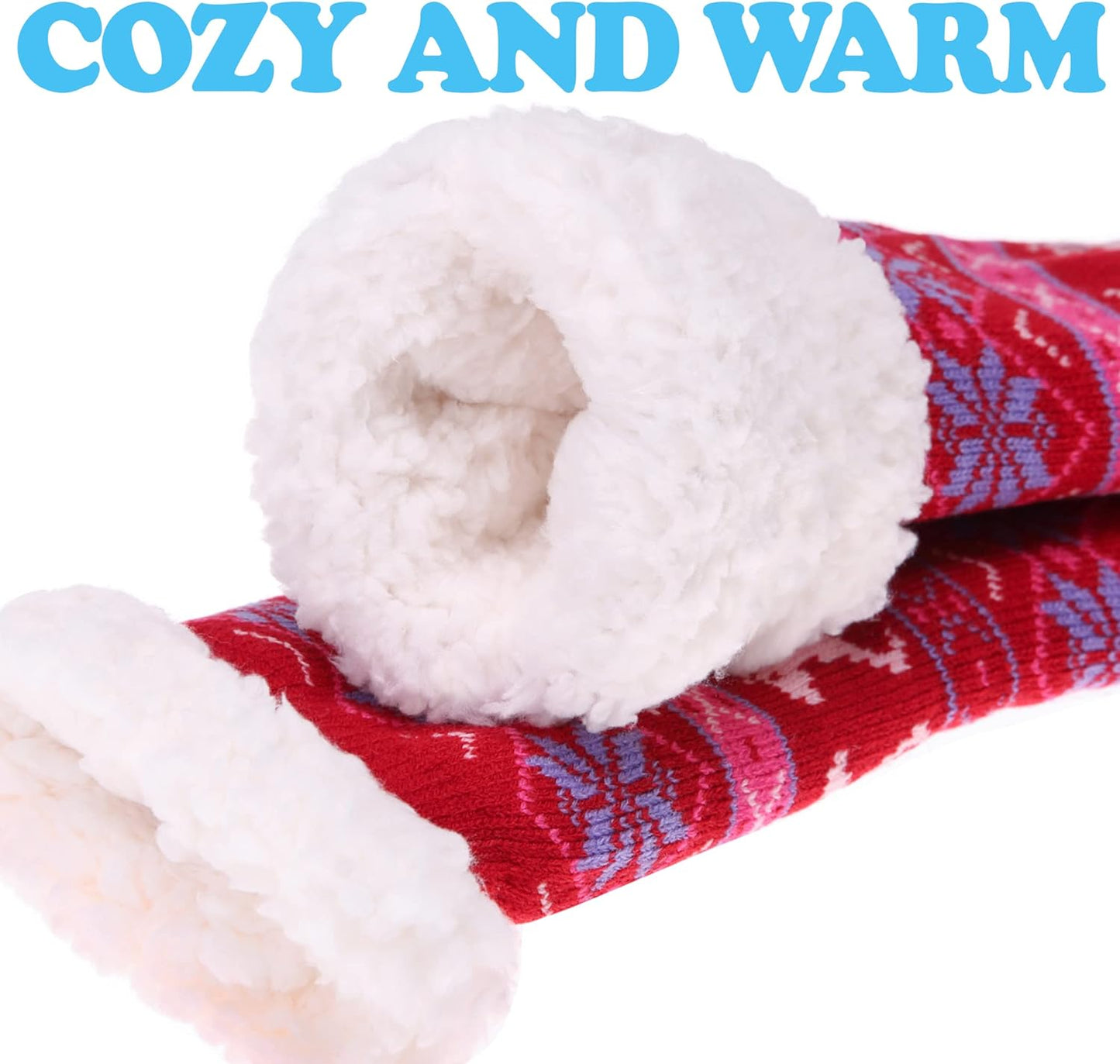 Women'S Winter Super Soft Warm Cozy Fuzzy Snowflake Deer Fleece-Lined with Grippers Slipper Socks