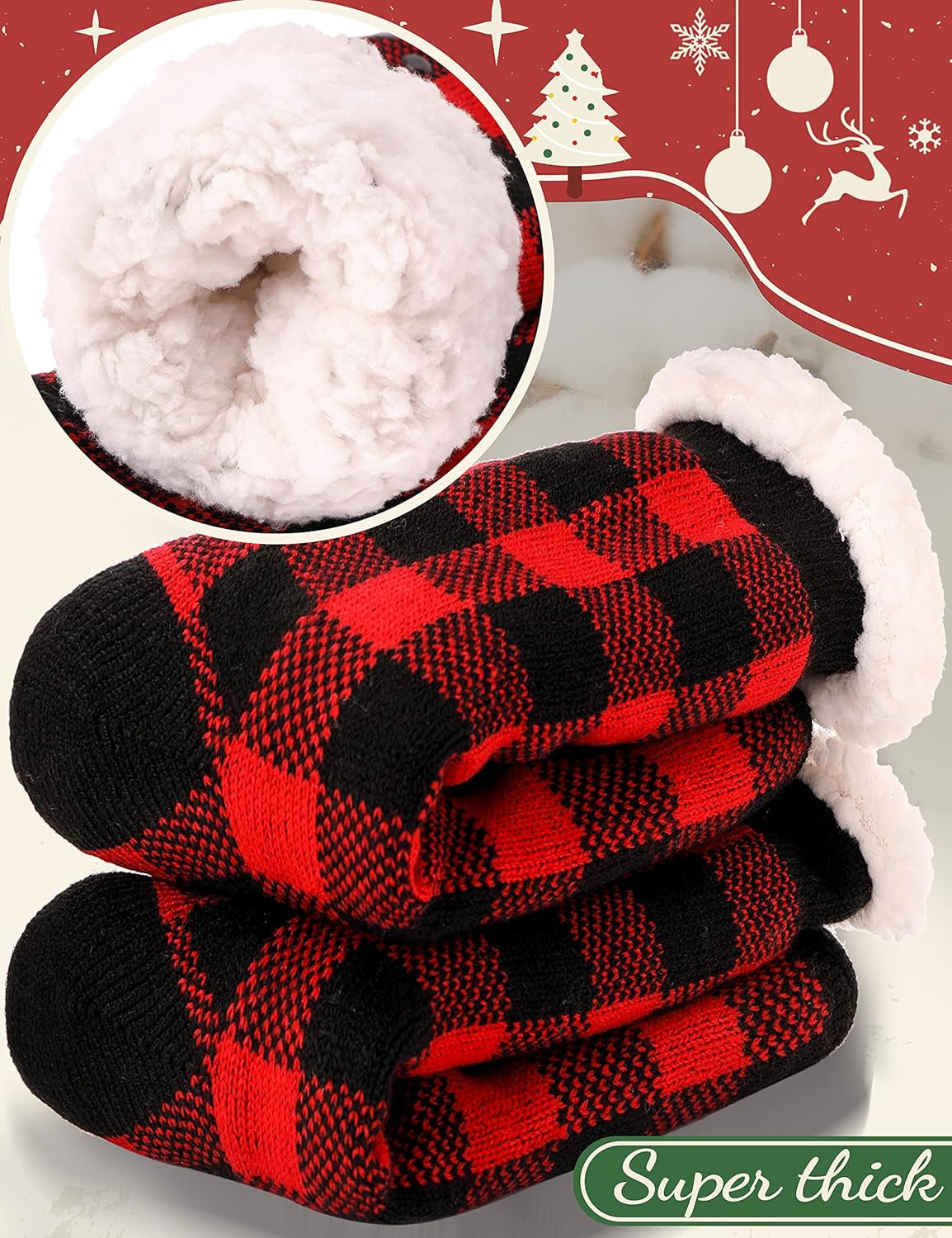 ANTSNAG Womens Slipper Socks Fuzzy Fluffy Cabin Cozy Winter Thick Warm Comfy Fleece Soft Grips Christmas Socks